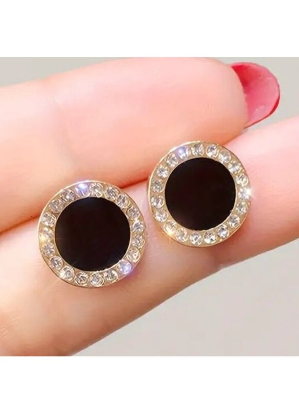 Onyx Earrings Crystal Rhinestones Stunning Simple Trendy Stylish Fashion Glam